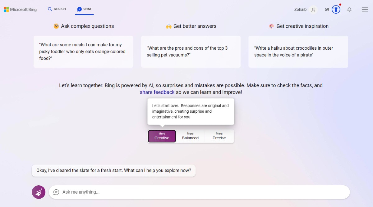 microsoft bing ai chatbot modes