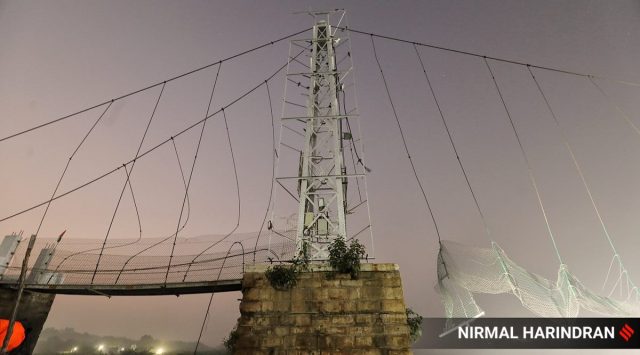 The historic cable-stayed bridge, constructed in 1987 across river Machchhu in Morbi town, collapsed on October 30 last year after its steel cable snapped. (Express file photo by Nirmal Harindran)