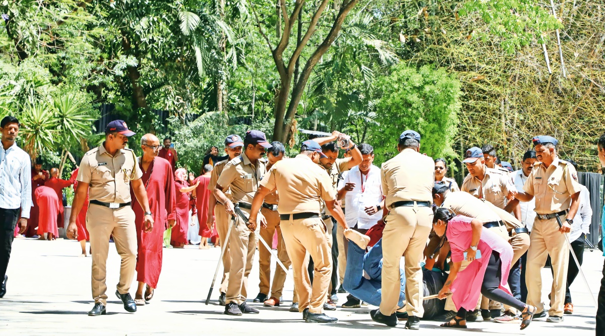 1200px x 667px - High-voltage drama: Protesting followers of Osho Rajneesh forcibly enter  his Pune ashram | Pune News, The Indian Express