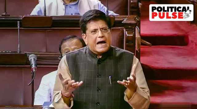 Union Minister for Commerce and Industry Piyush Goyal speaks in the Rajya Sabha during Budget Session of Parliament, in New Delhi, Monday, March 13, 2023. (PTI Photo)