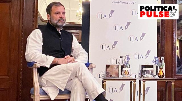 Congress leader Rahul Gandhi addressing members of the Indian Journalists Association in London. (PTI file)