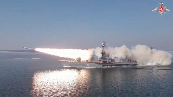 In this photo made from video provided by the Russian Defense Ministry Press Service on Tuesday, March 28, 2023, a Russian navy boat launches an anti-ship missile test in the Peter The Great Gulf in the Sea of Japan. Russia's Defense Ministry says Moscow has test-fired anti-ship missiles in the Sea of Japan. The ministry said Tuesday that a few boats launched a simulated missile attack on a mock enemy warship about 60 miles away. AP/PTI(AP03_28_2023_000032A)
