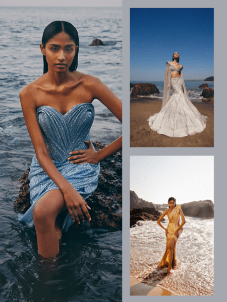 The 'Secret of Shores' collection features shimmering, enchanting silhouettes emerging from the ocean.