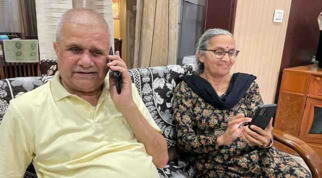Parents of IAF Group Captain Shaliza Dhami, the first woman officer to head frontline unit, at their residence in Ludhiana. (Express Photo: Divya Goyal)