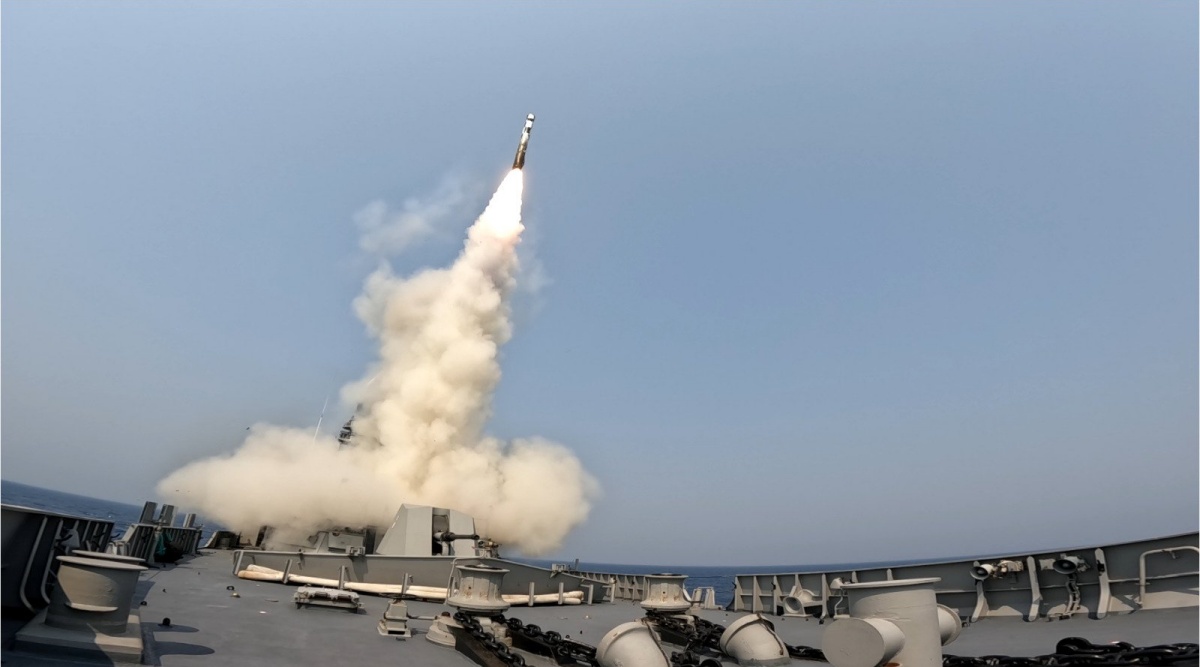 "The Indian Navy carried out a successful precision strike in the Arabian Sea by ship launched BrahMos missile with DRDO-designed indigenous seeker and booster," the Navy said. (Photo: Indian Navy/ Twitter)