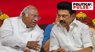 Tamil Nadu Chief Minister MK Stalin and Congress president Mallikarjun Kharge at a public meeting organised as part of Stalin's 70th birthday celebration in Chennai, March 1, 2023. (PTI)