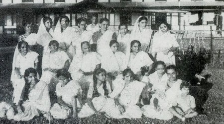 Members of the Tezpur Mahila Samiti assemble in front of their office in 1959