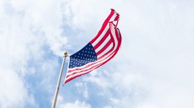 an american flag flying