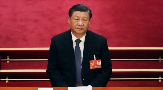Chinese President Xi Jinping attends a session of China's National People's Congress (NPC) at the Great Hall of the People in Beijing, March 7, 2023. (AP)