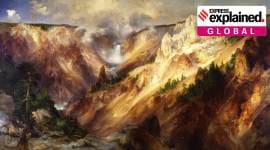 The Grand Canyon of the Yellowstone by Thomas Moran was one of the many paintings, sketches and photographs from the Hayden expedition to be displayed in the US Congress. Images such as these were crucial in establishing the "pristine wilderness" myth. (Source: Wikimedia Commons)