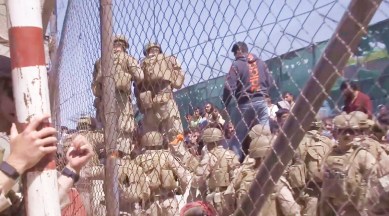 This image from a video released by the Department of Defense shows US Marines at Abbey Gate before a suicide bomber struck outside Hamid Karzai International Airport on Aug. 26, 2021, in Kabul Afghanistan. (Department of Defense via AP, File)