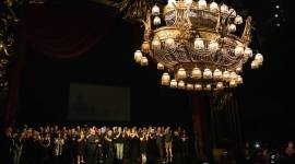 The chandelier that crashes onto the stage at the end of the first act makes a final appearance after the final performance of ÒThe Phantom of the OperaÓ at the Majestic Theater in New York on Sunday, April 16, 2023. (Sara Krulwich/The New York Times)