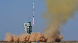 In this photo released by Xinhua News Agency, a Long March-4B rocket carrying the Fengyun-3 07 satellite blasts off from the Jiuquan Satellite Launch Center in Jiuquan, northwest China's Gansu Province, Sunday, April 16, 2023.