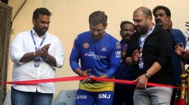 MCA honorary secretary Ajinkya Naik and MCA president Amol Kale with MS Dhoni