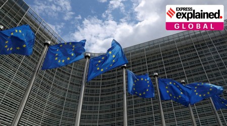 FILE PHOTO: European Union flags flutter outside the European Commission headquarters in Brussels
