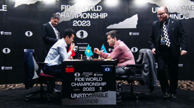 Ian Nepomniachtchi is leading the 14-game match 4.5-3.5, but Ding Liren is not going to back down with six games to go.