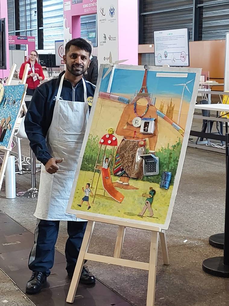 Gold medalist Chetan Pashilkar from Mumbai, Maharashtra who is Hearing Impaired. and represented India in Skill Category - Painting & Decoration with his winning Painting