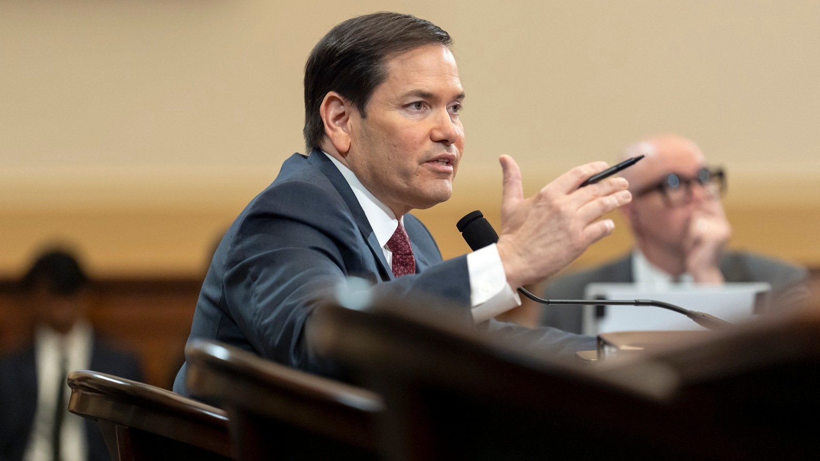 Secretary of State Marco Rubio speaks during a hearing of the House Committee on Foreign Affairs on Capitol Hill, Wednesday, May 21, 2025, in Washington. (AP Photo/Mark Schiefelbein)