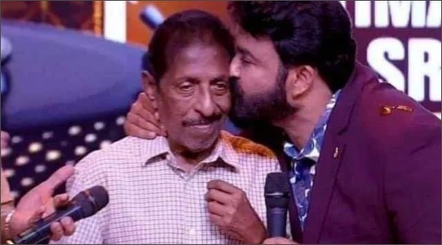 Mohanlal kissing Sreenivasan (Dhyan Sreenivasan Instagram post)