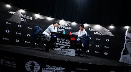The third game saw Ding Liren rooted to his chair on the stage in the playing hall for most part of the afternoon