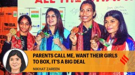 India’s four gold medal winners, including Nikhat Zareen (extreme right), at