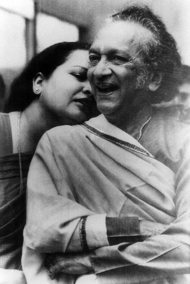 Musician Pandit Ravi Shankar with his wife. Express archive photo