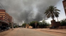Smoke is seen rising from a neighborhood in Khartoum, Sudan. Fierce clashes between Sudan's military and the country's powerful paramilitary erupted in the capital and elsewhere in the African nation after weeks of escalating tensions. (AP)