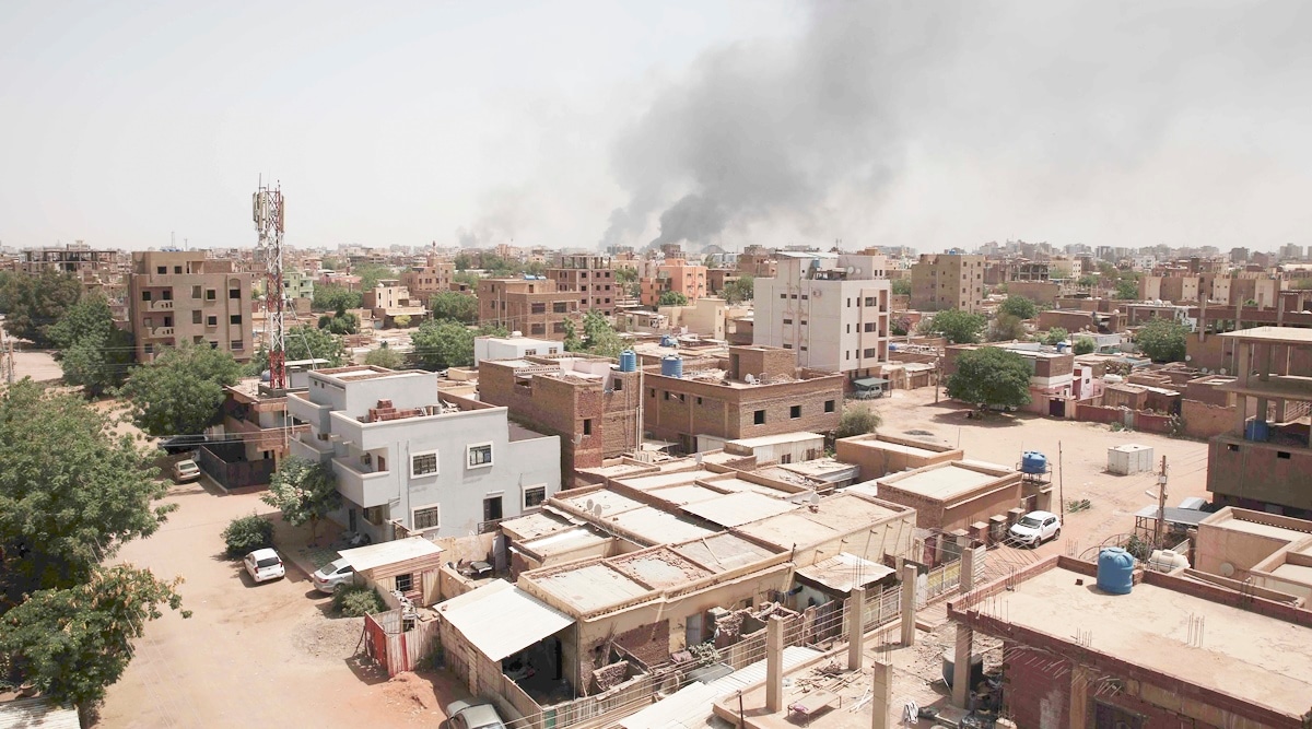 Smoke rises from a central neighborhood of Khartoum, Sudan, April 16, 2023, after dozens have been killed in two days of intense fighting. (AP)