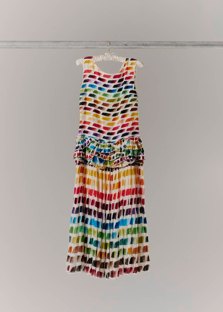 A paint box dress from the Chanel spring 2014 ready-to-wear runway, now part of Anna Wintour's collection, in New York, April 18, 2023. (Vincent Tullo/The New York Times)