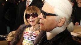 Karl Lagerfeld and Anna Wintour sit in a classic car during the premier of his movie, "The Return," at Fair Park in Dallas, Dec. 10, 2013. (Mark Graham/The New York Times)