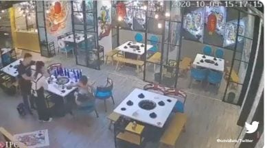 Waitress tackles rowdy customers
