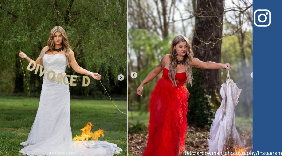 Woman celebrates divorce by burning her wedding dress during photoshoot |  Trending News - The Indian Express