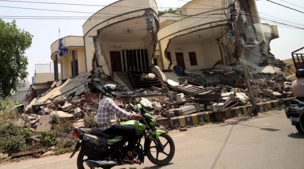 Atiq Ahmad's demolished office in Prayagraj. Express photo by Vishal Srivastav 