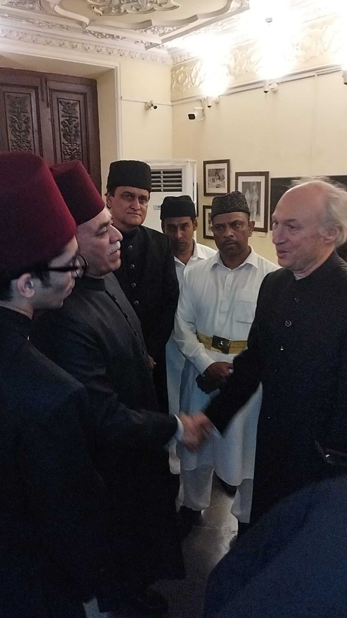 Najaf Ali Khan; Azmet Jah (extreme right) meeting some of the heirs after Mukarram’s funeral