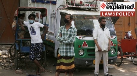 A factory Workers at the Jhimil Colony industrial area during the nationwide lockdown, imposed in the wake of COVID-19 pandemic in New Delhi.
