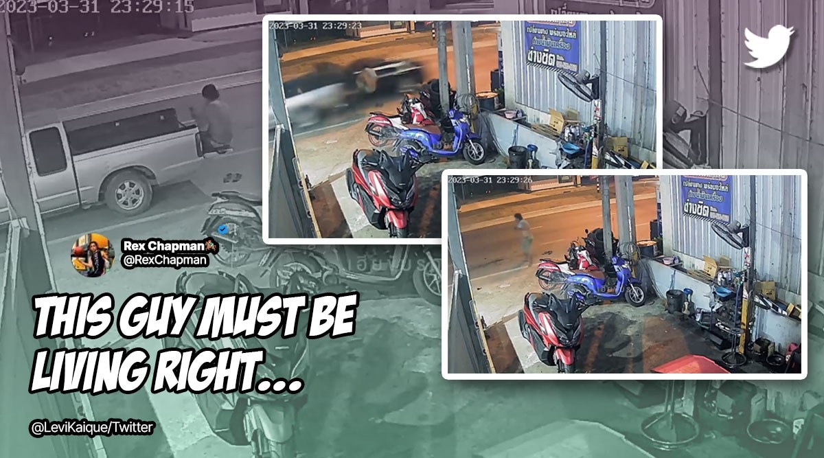 ‘How lucky’ Man left unscathed as car smashes through his pickup truck