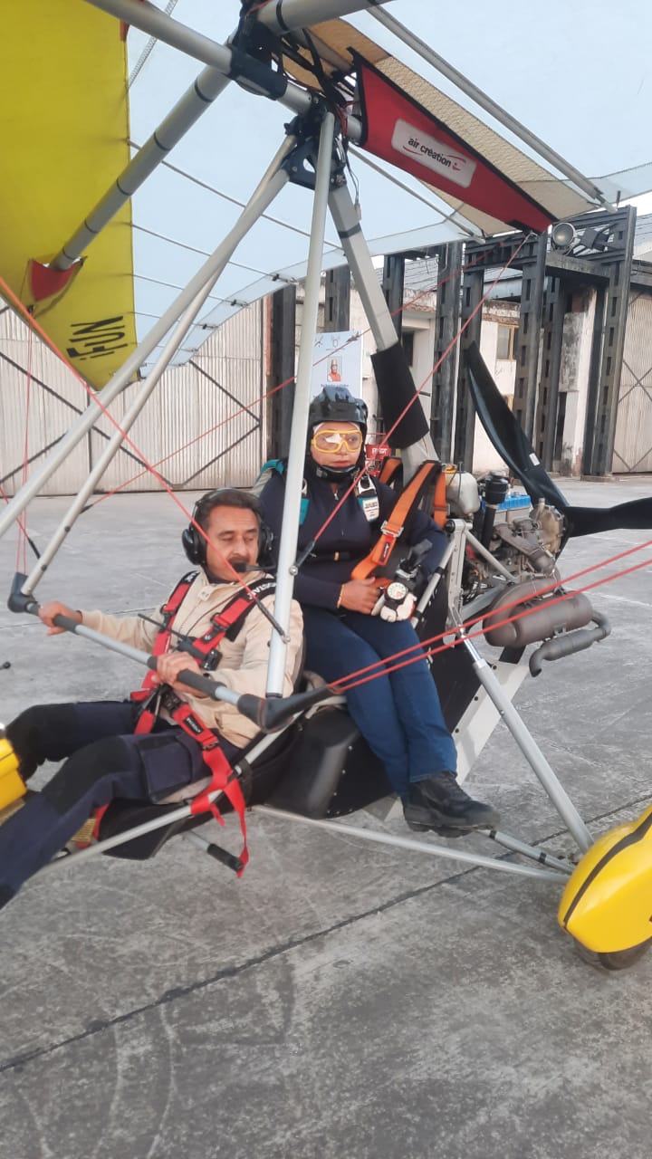 Powered hang glider skydive, Aerial athlete Shital Mahajan, Lok Sabha MP Kirti Vardhan Singh, Aero Club of India, Inauguration of Aero Modelling Fellowship Program, Skydiving and parachuting, Padma Shri awardee, Environmental activism, FAI (Federation of Aeronautical Internationale), National record skydiving