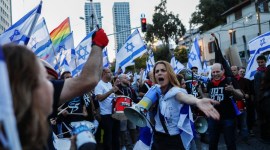 Demonstration against Israel's nationalist coalition government's judicial overhaul, in Tel Aviv
