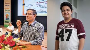 Noida Authority’s CEO Dr Lokesh M (left) was removed after the death of Yuvaraj Mehta. (Express Photo enhanced with AI)