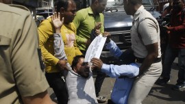 Teachers demand, teachers protest, salary dues, protest near CM house, indian express, indian express news