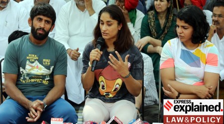 Bajrang Punia, Vinesh Phogat, and Sakshi Malik at Jantar Mantar
