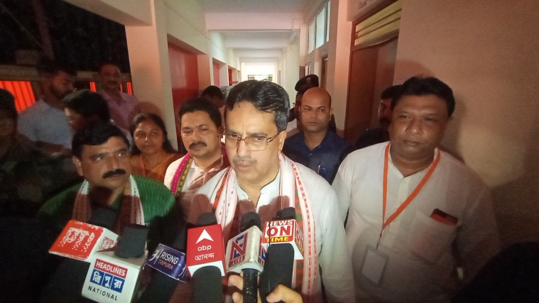 manik saha talking to reporters