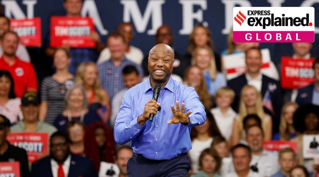 U.S. Senator Tim Scott announces his candidacy for the 2024 Republican presidential race, in North Charleston.