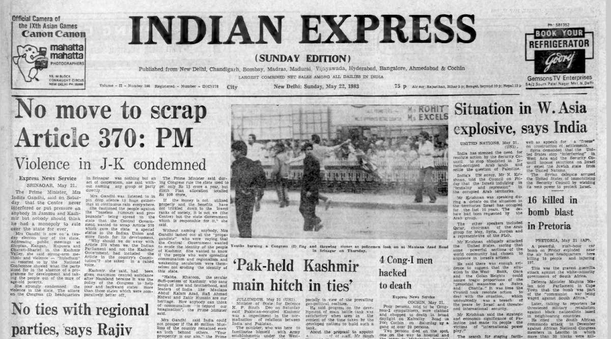 May 22, 1983, Forty Years Ago J&K’s special status The Indian Express