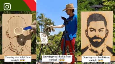 Artist creates Virat Kohli’s portrait using sunlight and a piece of wood
