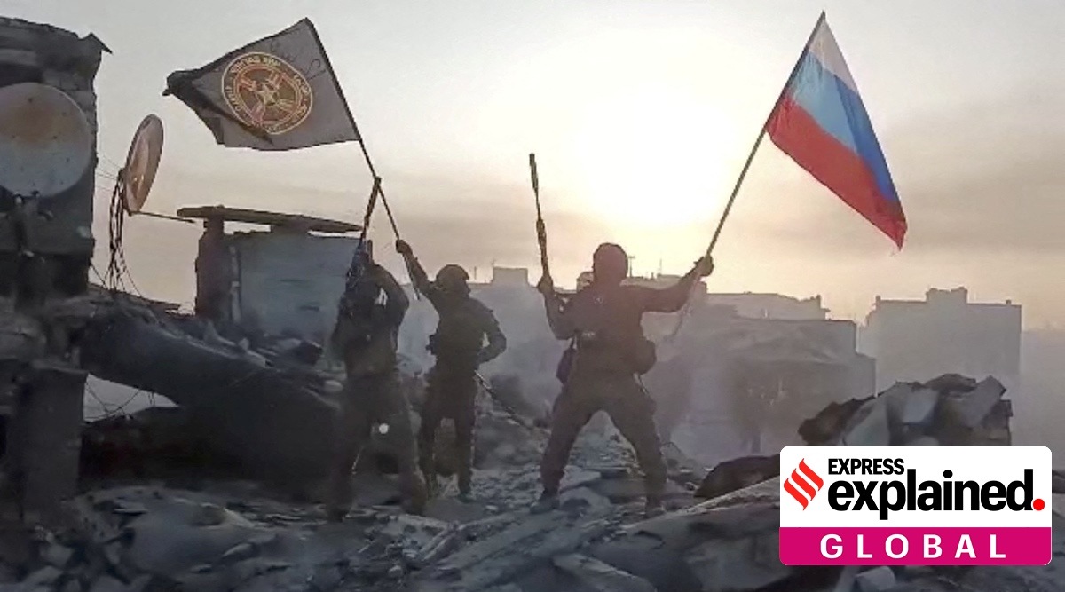 Wagner mercenary group fighters celebrate capture of Bakhmut