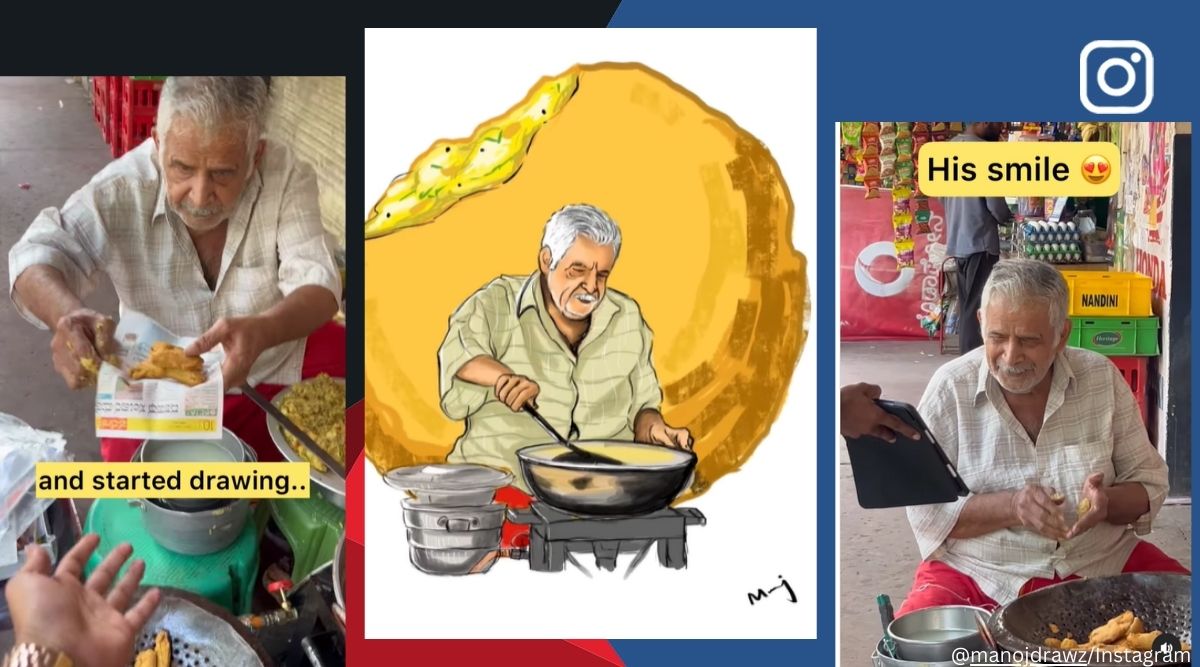 1200px x 667px - Bengaluru illustrator wows street food vendor with his stunning portrait.  Watch | Trending News - The Indian Express