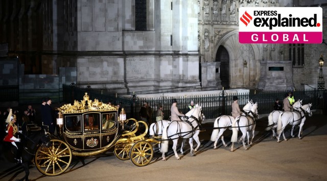 Members of the military take part in a full overnight dress rehearsal of the Coronation Ceremony of Britain’s King Charles and Camilla, Queen Consort in London