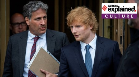 Ed Sheeran coming out of court