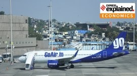 A Go First airline, formerly known as GoAir, passenger aircraft is parked at the Chhatrapati Shivaji International Airport in Mumbai,